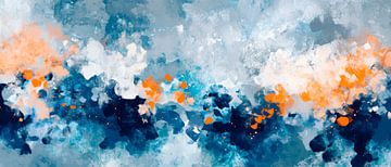 Abstracte kleurenexplosie in blauw en oranje van Poster Art Shop