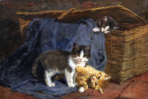 Drie kittens, Julius Adam, 1887