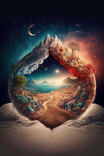 Lekker slapen met een surrealistische wereld bol