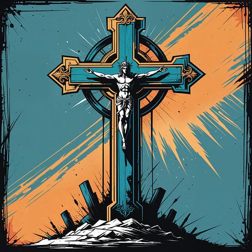 Christelijk kruis symbool grafisch verf kunstwerk