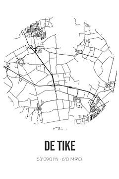 De Tike (Fryslan) | Carte | Noir et blanc sur Rezona