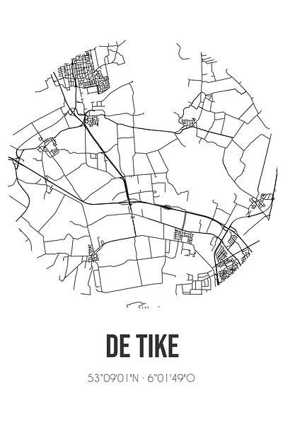 De Tike (Fryslan) | Karte | Schwarz und Weiß von Ortsdrucke