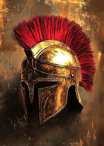 Oude Sparta-strijdershelm met rode kuif