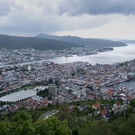 Het wonder van Bergen vanaf het Fløyen Panorama, Noorwegen van Ylenia Di Pietra