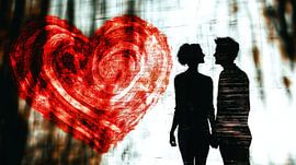 Silhouette eines Paares mit rotem Herz von Frank Heinz