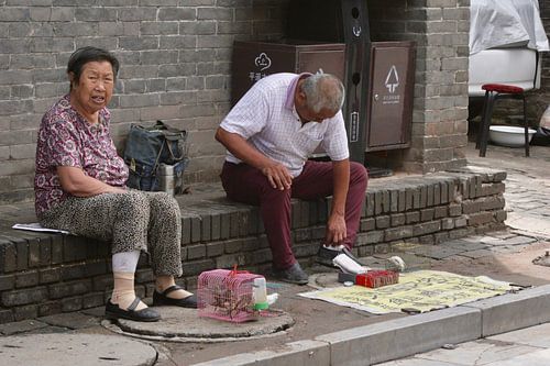 Chinees, bejaard echtpaar in Pingyao