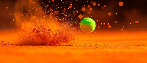 Tennisbal op impact met gravelbaan