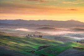Misty Golden Sunset over the Rolling Hills of Volterra by Stefano Orazzini