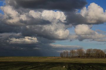 Machtige wolken boven de polder. van Charlotte de Boer