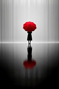 Frau hält einen roten Regenschirm von haroulita