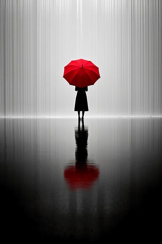 vrouw met rode paraplu