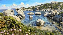 'De Verborgen Baai': een schilderij van de granieten kust van Le Piscine di Porto Cuncatu op Sardinië van Dirk van der Ven