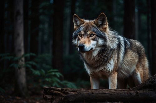 Prachtige wolf in een donker bos