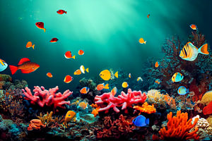 Ozean Unterwasserwelt mit Korallen und Fischen Illustration 01