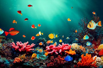 Ozean Unterwasserwelt mit Korallen und Fischen Illustration 01 von Animaflora PicsStock