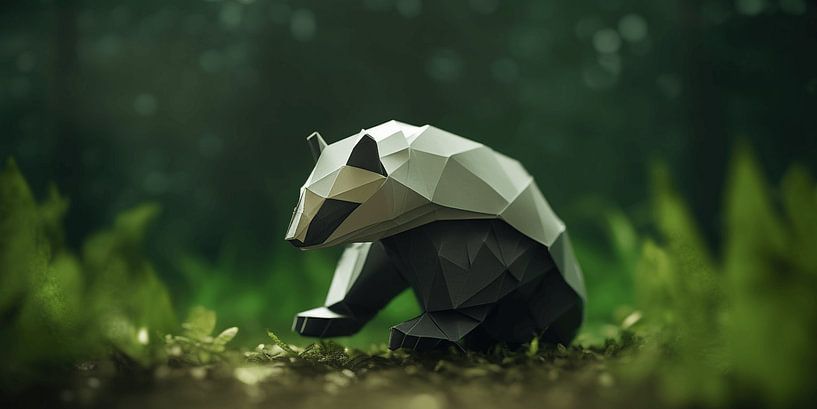 Origami muur canvas: zwarte das van Surreal Media