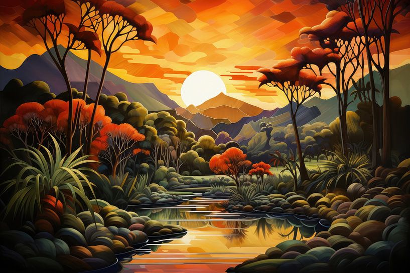 Bizarre surreal art deco landscape of an alien planet by Art Bizarre