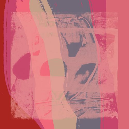 Abstract schilderij in warm roze, rood, donker lila