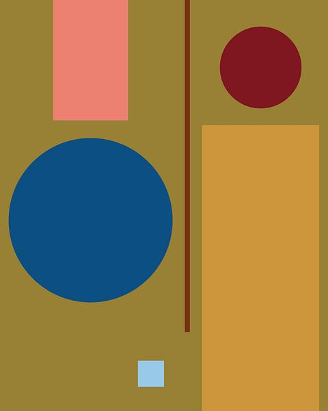 Geometrische Retro-Farbblöcke in Kobaltblau, warmem Braun, Rosa, Ockergelb, Olivgrün und Hellblau von Dina Dankers
