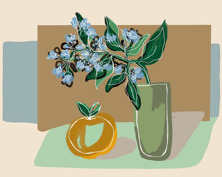 Blauwe bloem in vaas van Sabrina Cools