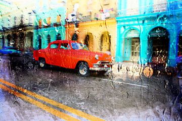 Classic car rijdt door de straten van Havana in Cuba. Wout Kok One2expose van Wout Kok
