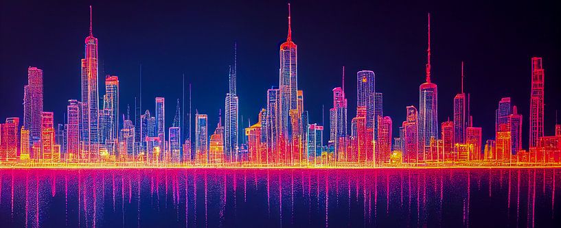Illustratie abstracte neon skyline stad van Animaflora PicsStock
