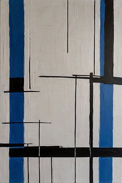 Art minimal avec du bleu et du noir sur De Muurdecoratie