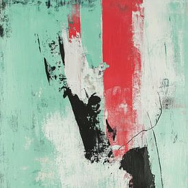 Abstractie in Munt en Rood Expressieve Streken van Eva Lee