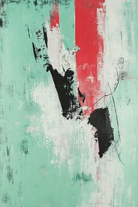 Abstraktion in Mint und Rot Ausdrucksstarke Striche