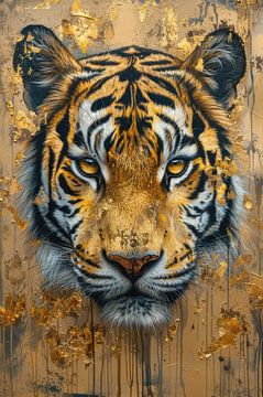 Golden Tiger - Majestic Wildness in Abstract Art by Eva Lee