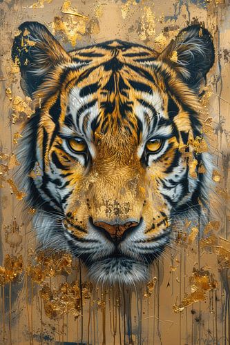 Golden Tiger - Majestic Wildness in Abstract Art
