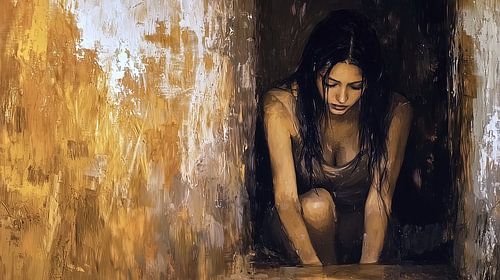 Lonely woman in a pensive pose