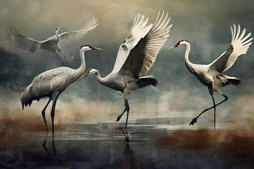 Dansende kraanvogels van Uwe Merkel