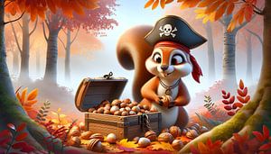 Pirateneichhörnchen findet seinen Nuss-Schatz