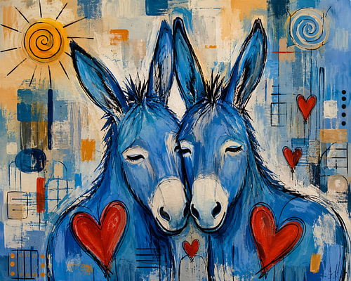 Two loving donkeys