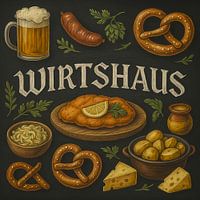 Wirtshaus Kreidetafel-Illustration.  Deutsche Küche modern