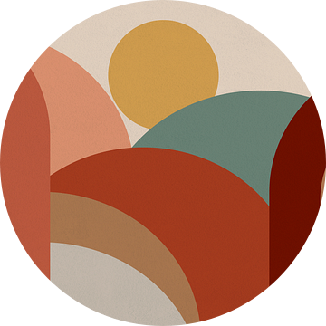 Scandinavische abstractie - Landschap Zonsopgang Mid-Century Modern Vintage