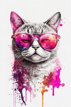 Trendy kat met roze zonnebril van Poster Art Shop