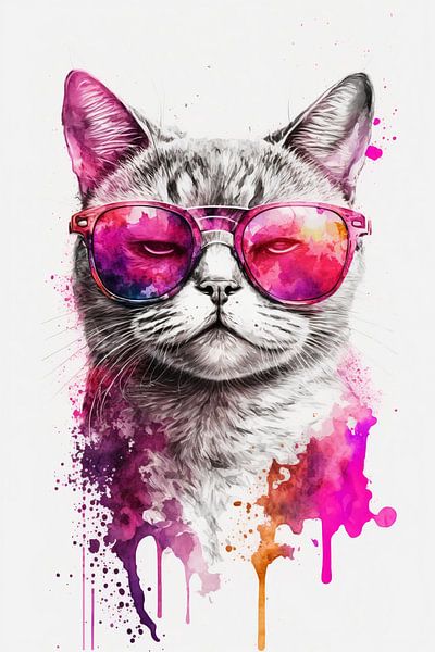 Trendy Cat with Pink Sunglasses by Poster Art Shop