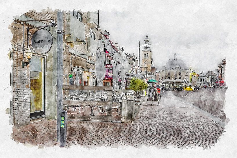 Bistro &quot;Cannelle&quot; in Roosendaal (watercolor) by Art by Jeronimo