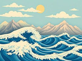 Vagues rugissantes et sommets lointains sur Artistic