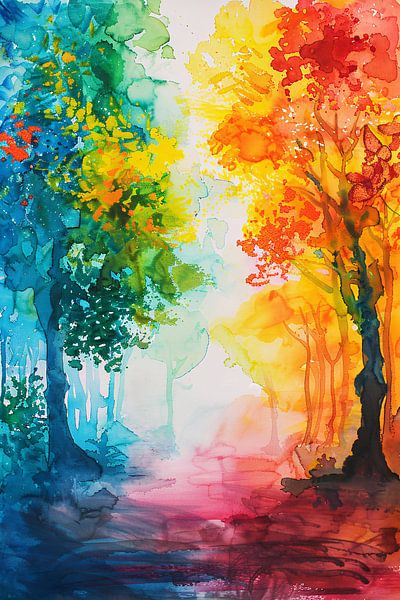 Kleurrijke abstracte aquarel van zomerse bomen van Art & Soul Creations