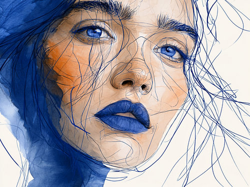 Portrait de femme aux yeux et aux lèvres bleus