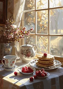 Cosy breakfast by the sunny window