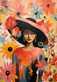 Dame mit floraler Schönheit | Moderne Blumenkunst von Wunderbare Kunst