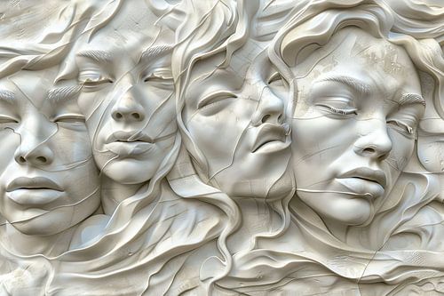 Digitaal abstract portret uit de muur aan de muur