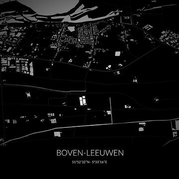 Carte en noir et blanc de Boven-Leeuwen, Gelderland. sur Rezona
