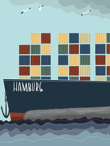 Hambourg illustration (port,jaune) sur mellimalist.