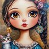 Femme et chat | Femme avec boucles d'oreilles et chat sur Peintures accrocheuses