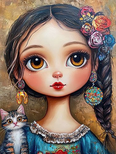Femme et chat | Femme avec boucles d'oreilles et chat